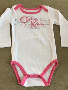 Calvin Klein Baby Girls White Onesie Long Sleeves size 6-9 Month